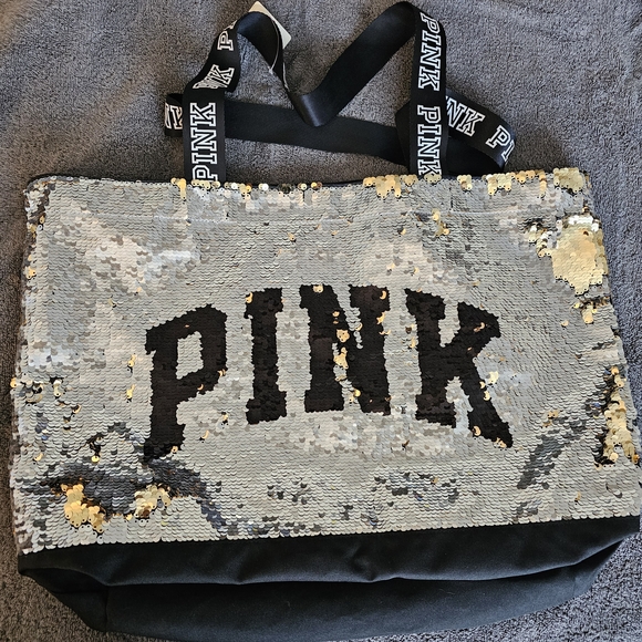 PINK Victoria's Secret Silver and Gold Sequin Tote - Picture 1 of 6